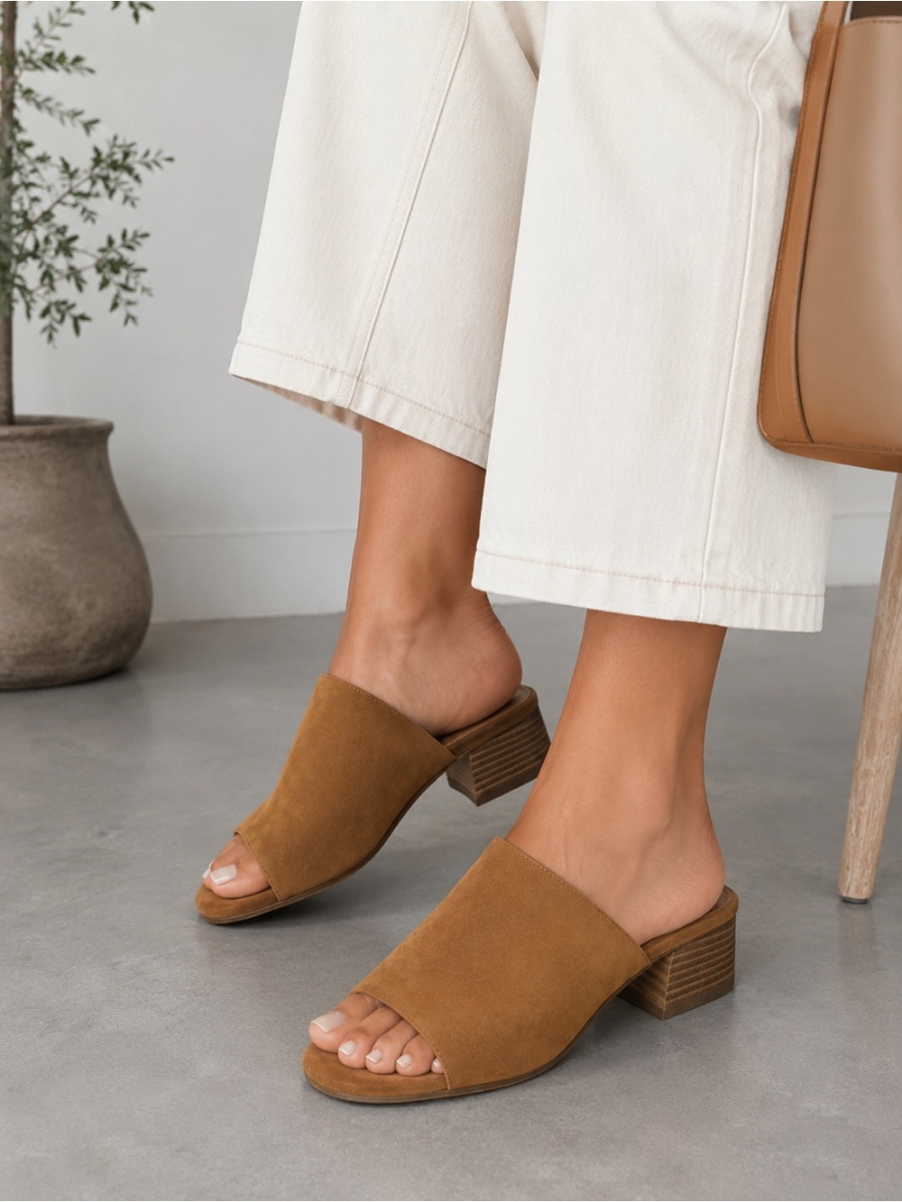 Donald J. Pliner Women's Cognac Brown Suede Open-Toe Block Heel Mules 8.5
